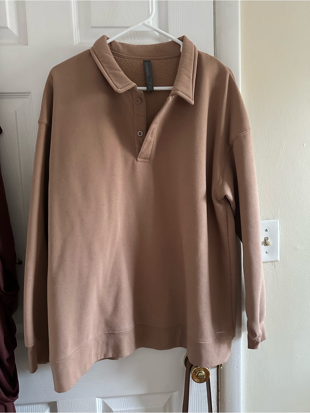 Mondetta Relaxed Collared Pullover Sweater - Taupe Brown